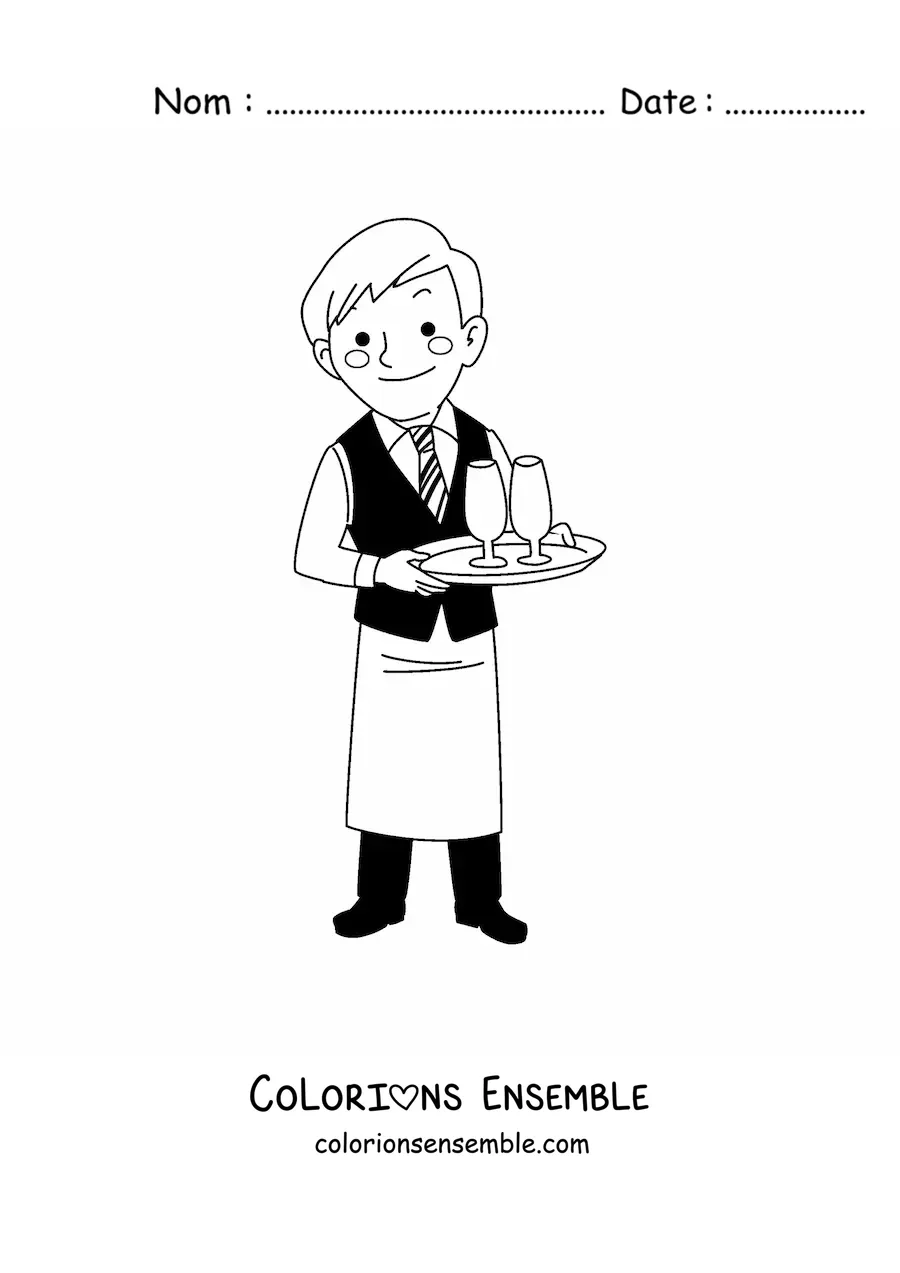 Image à colorier d'un serveur de restaurant