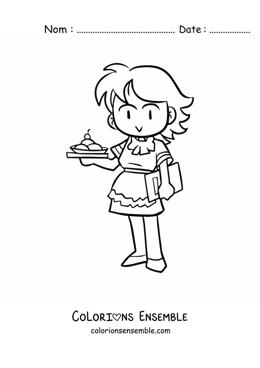 Image à colorier d'une serveuse de café