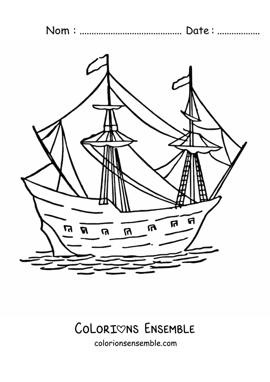 Image à colorier d'un bateau sur la mer