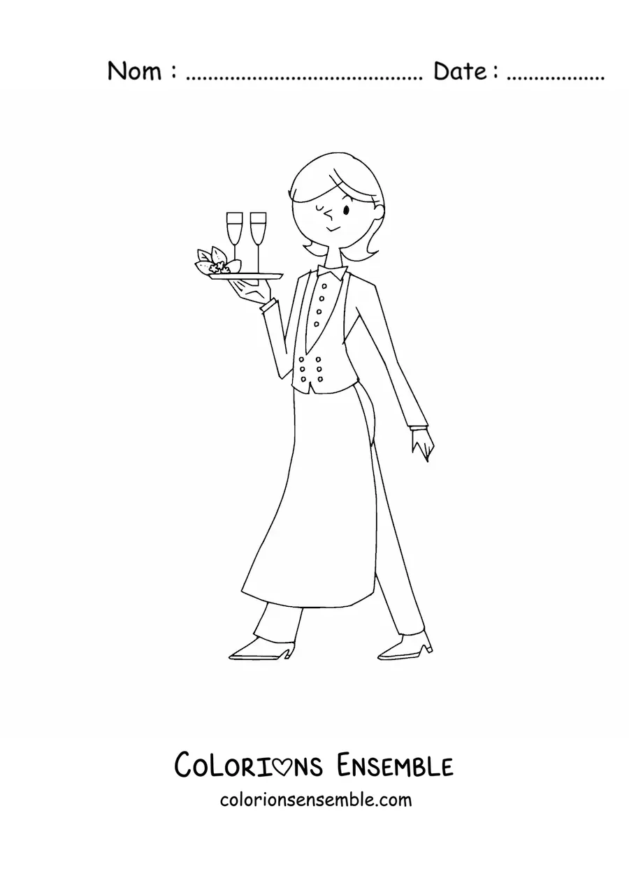 Image à colorier d'une femme exerçant le métier de serveuse