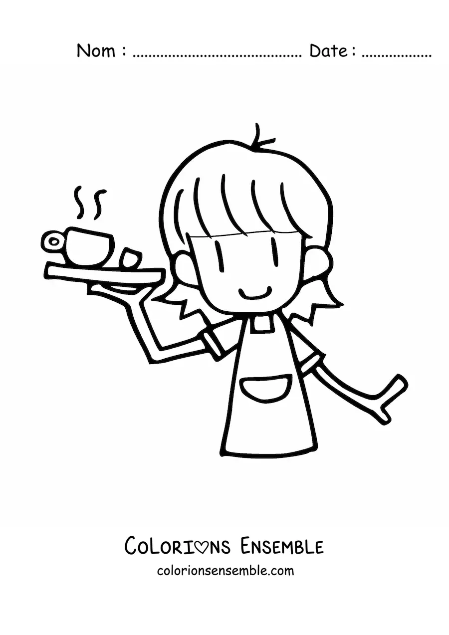 Image à colorier d'un dessin de serveuse de café