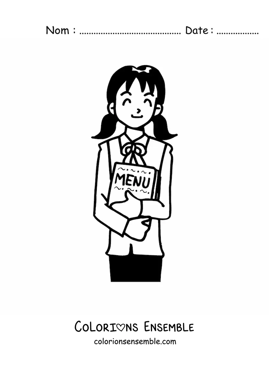 Image à colorier d'une serveuse de restaurant