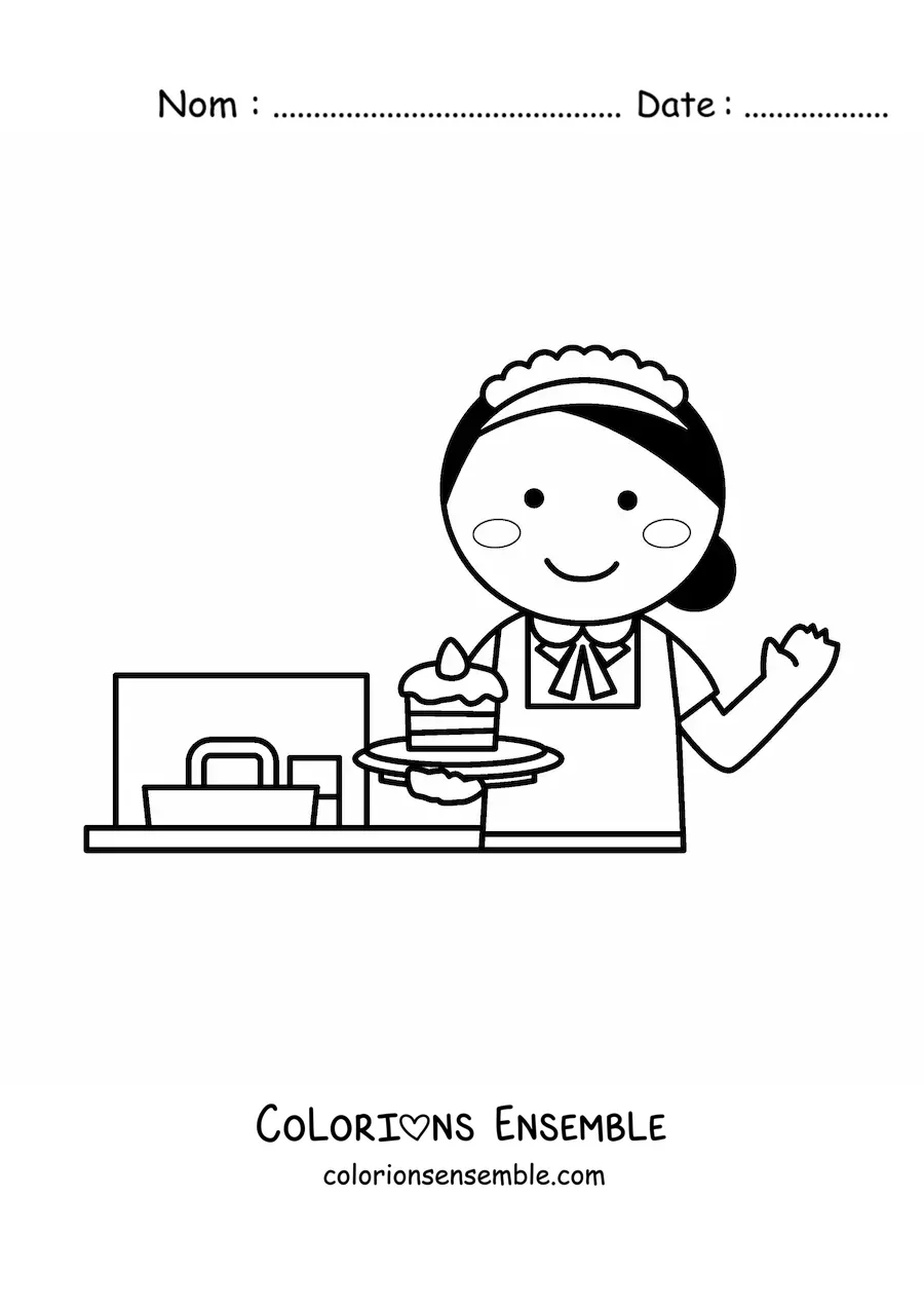 Image à colorier facile d'une serveuse dans un restaurant