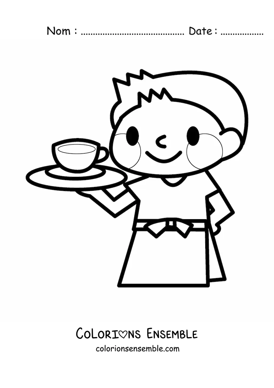 Image à colorier facile d'un serveur kawaii