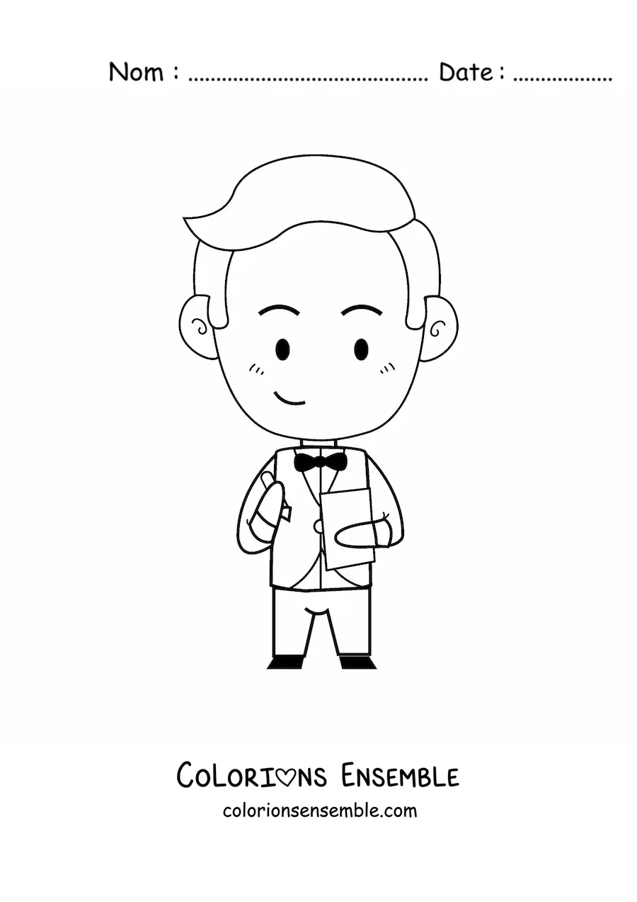 Image à colorier d'un majordome kawaii animé