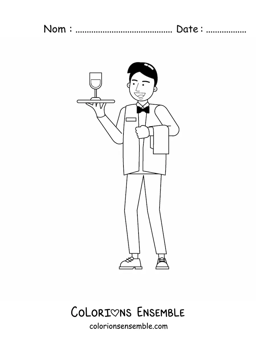 Image à colorier d'un homme exerçant le métier de serveur