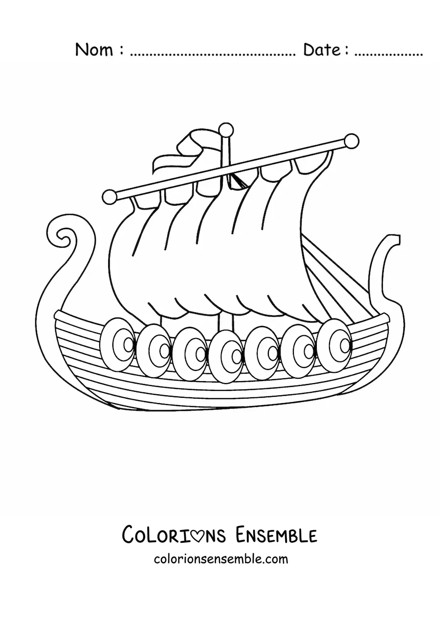 Image à colorier d'un bateau viking