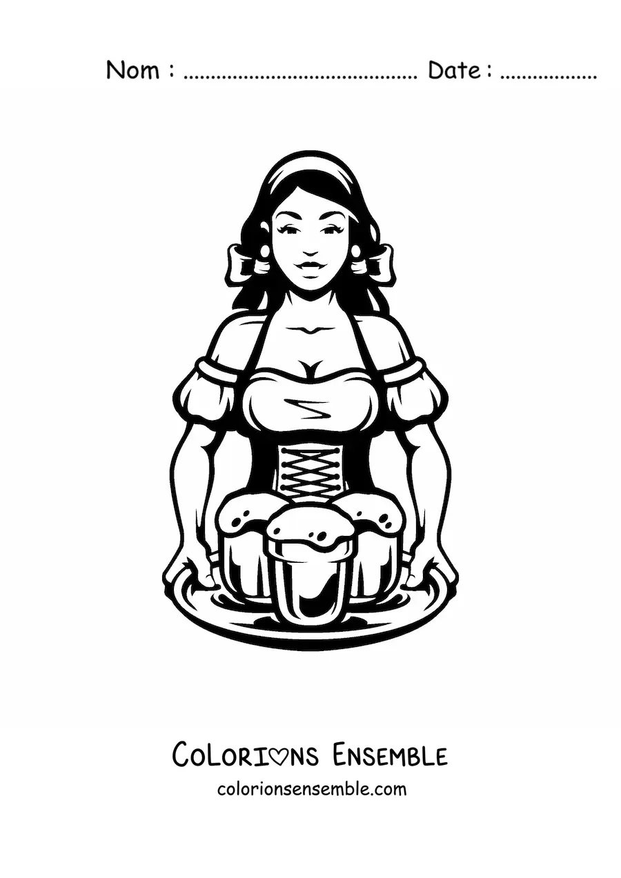 Image à colorier d'une serveuse de taverne médiévale