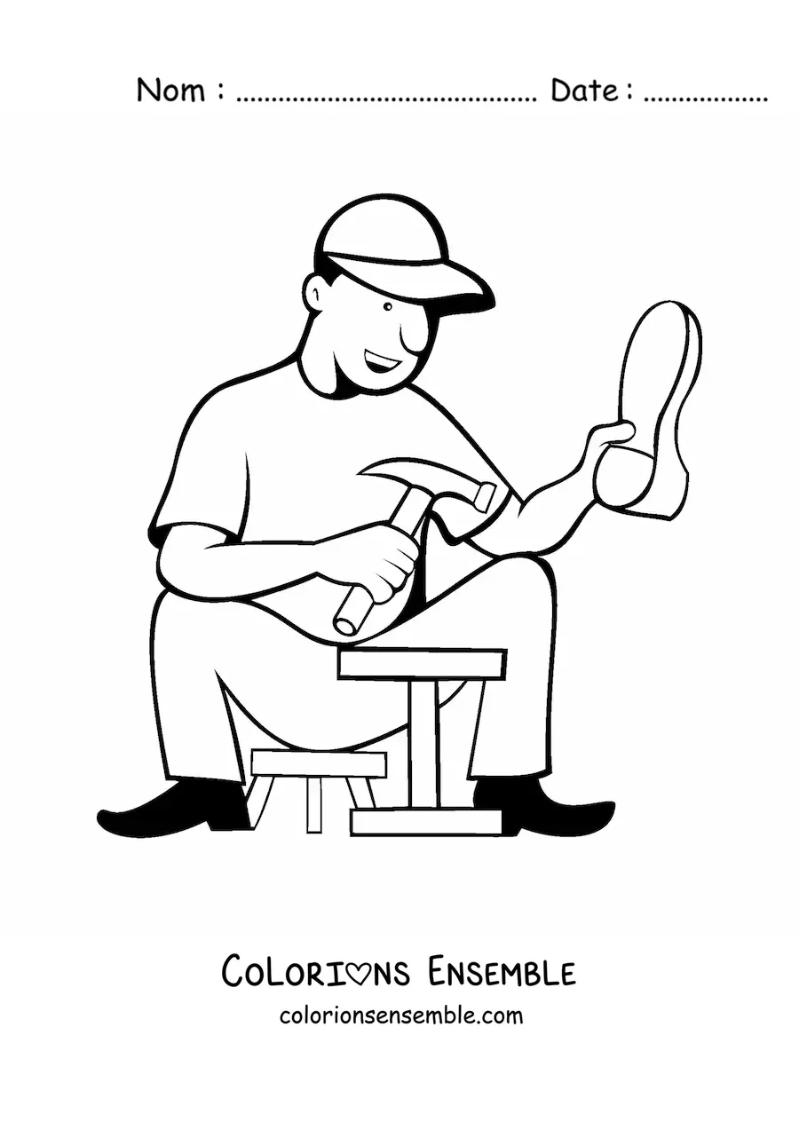 Image à colorier d'un cordonnier au travail