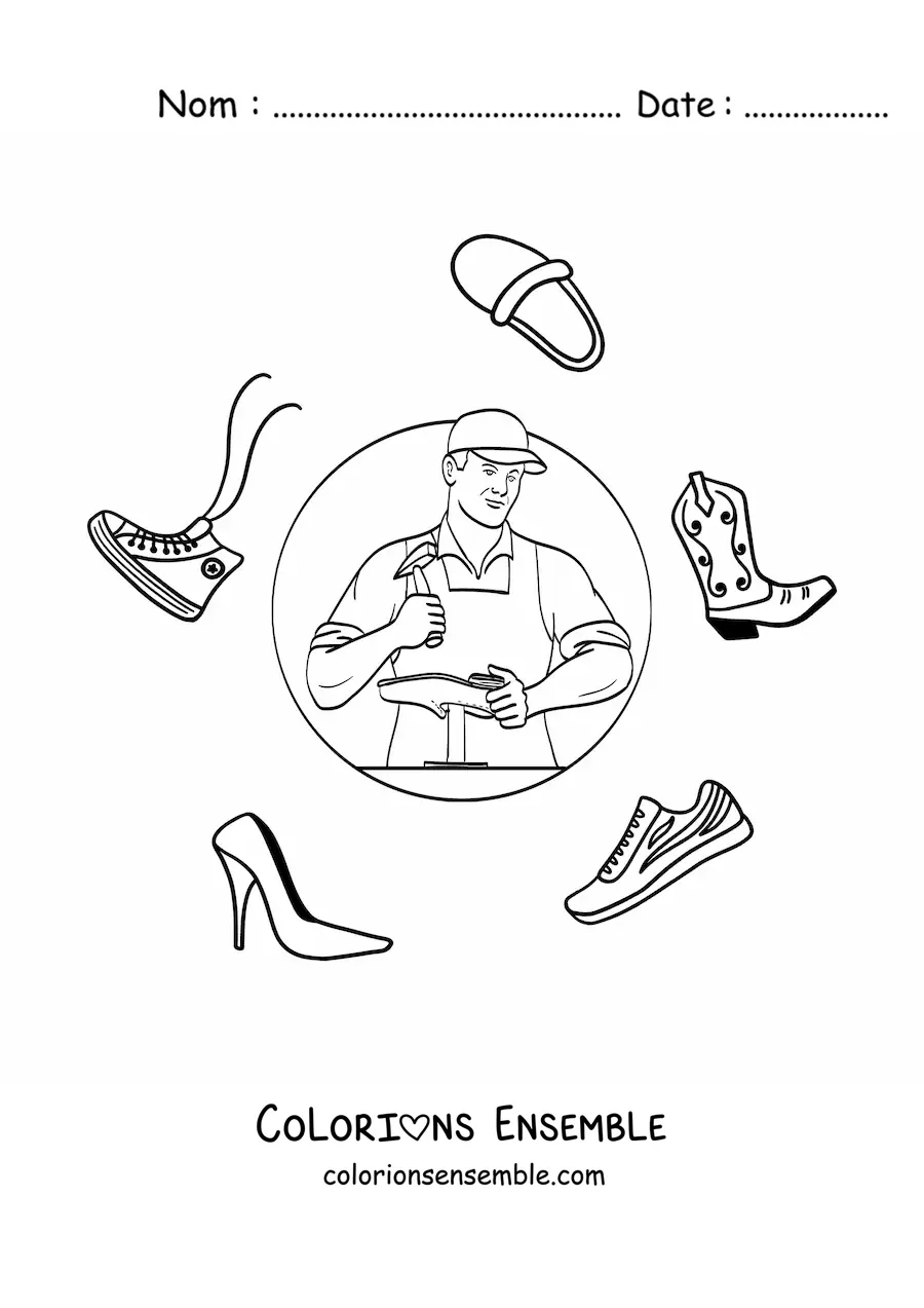 Image à colorier d'un cordonnier travaillant sur une chaussure
