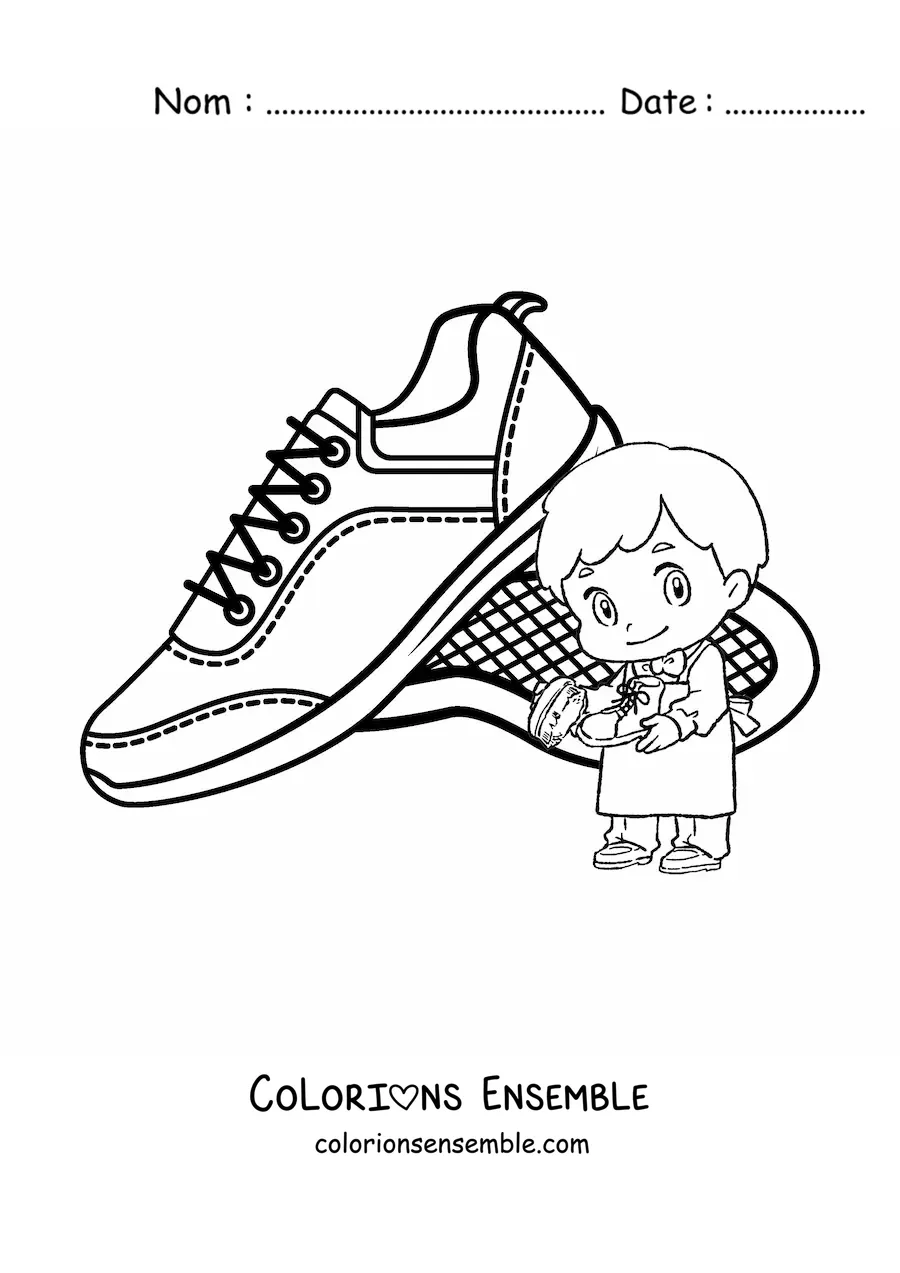 Image à colorier d'un cordonnier kawaii avec une paire de chaussures