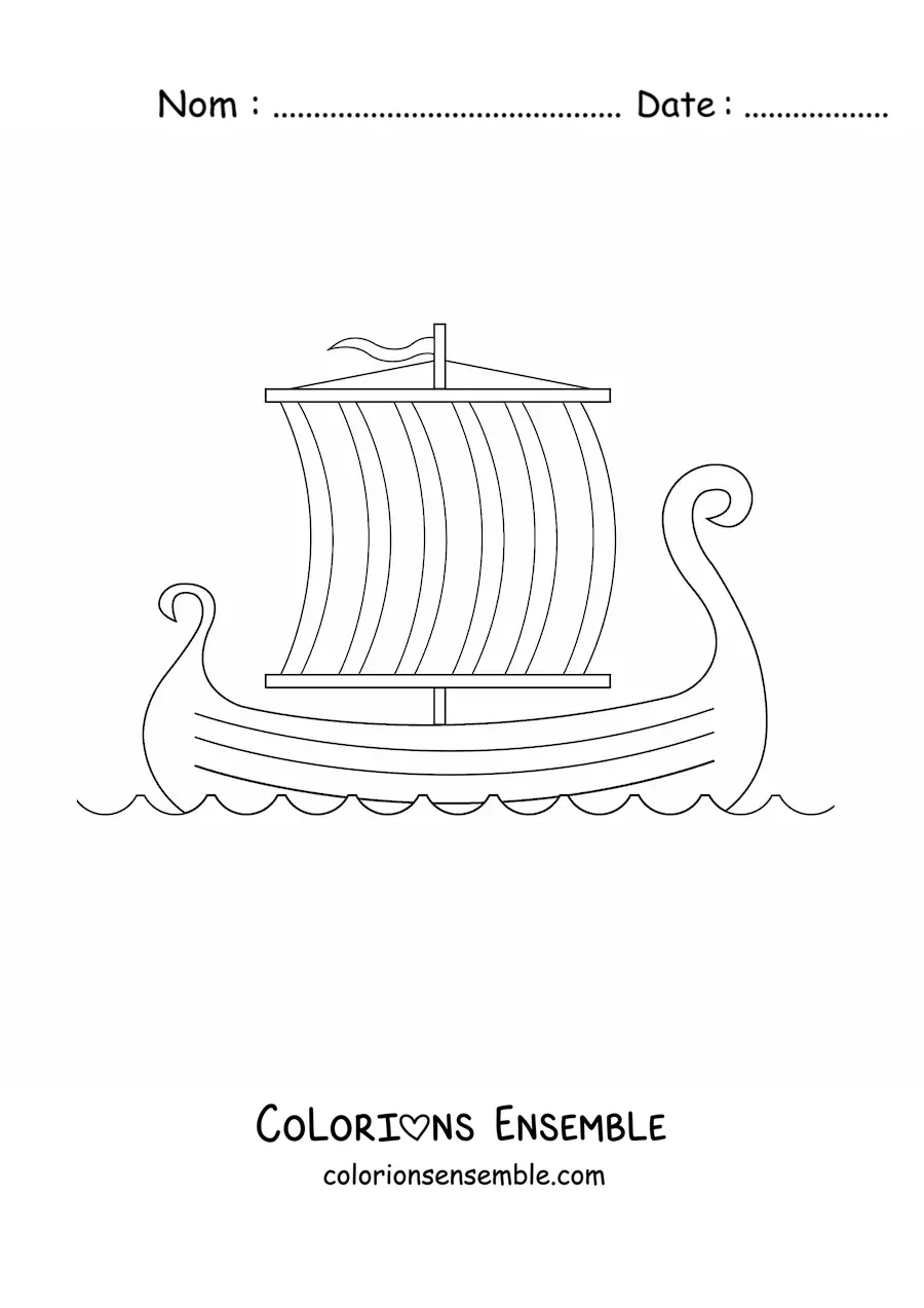 Image à colorier d'un bateau viking sur la mer