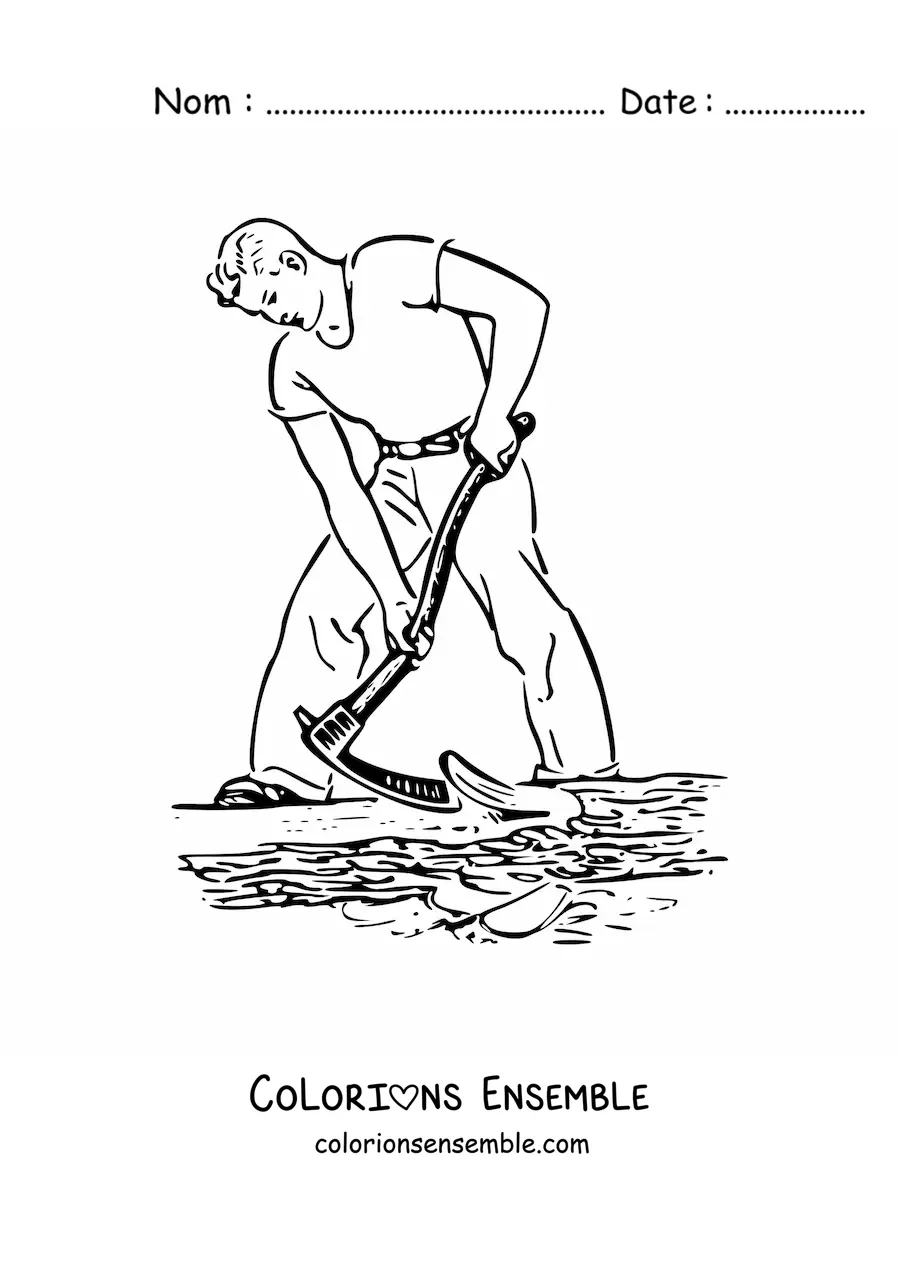 Image à colorier d'un jardinier travaillant dans le jardin