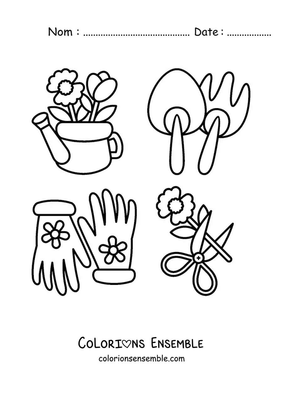 Image à colorier d'outils de jardinage