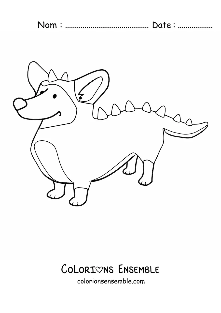 Image à colorier d’un corgi déguisé en crocodile