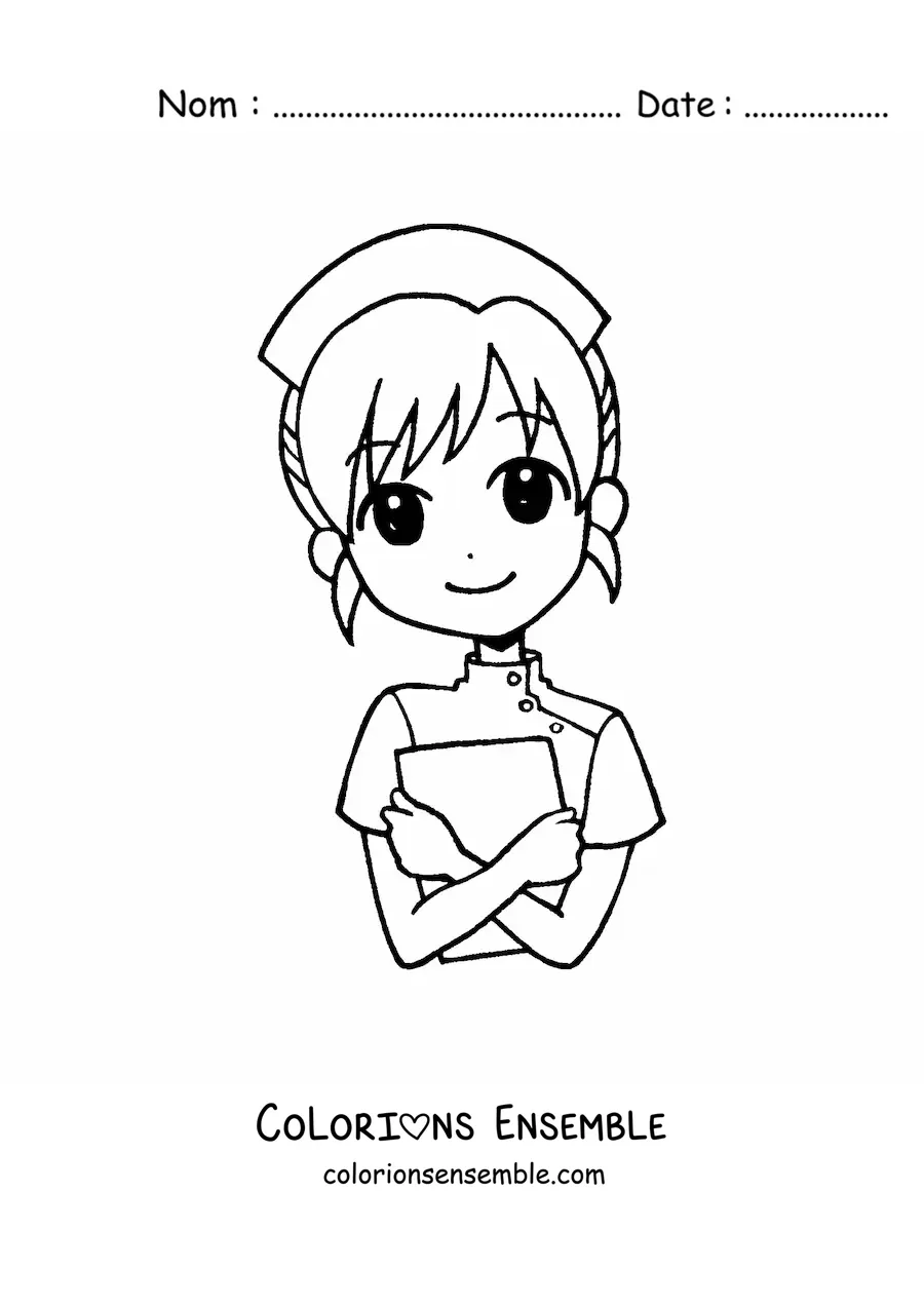 Image à colorier d'une infirmière kawaii animée