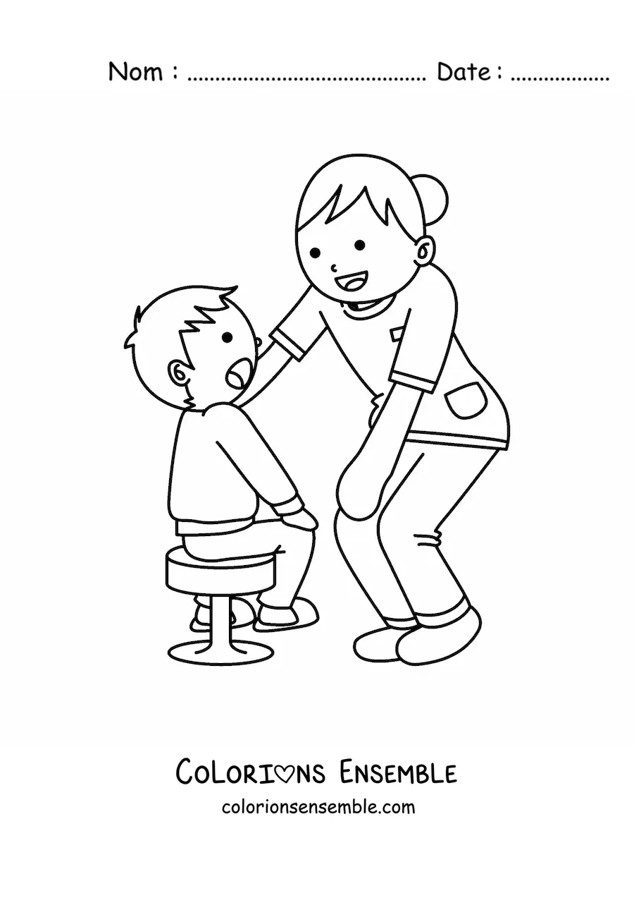 Image à colorier d'une infirmière animée s'occupant d'un enfant