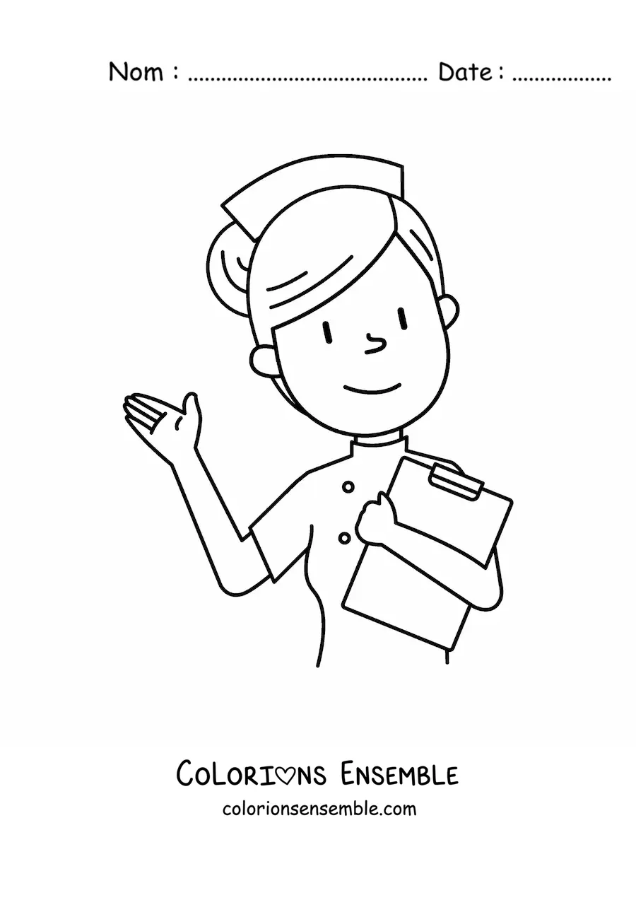 Image à colorier facile d'une infirmière animée