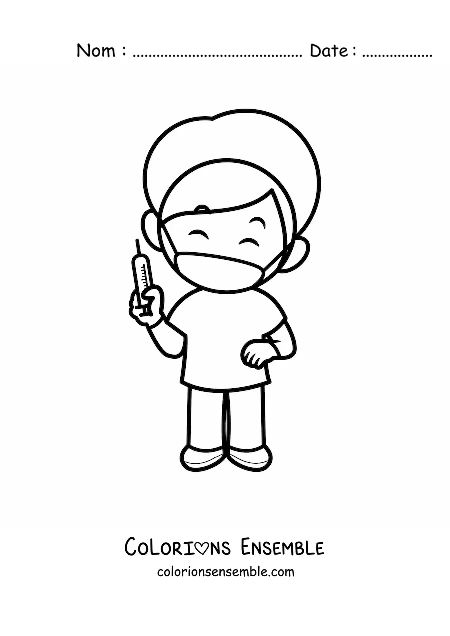 Image à colorier d'un infirmier animé avec une seringue