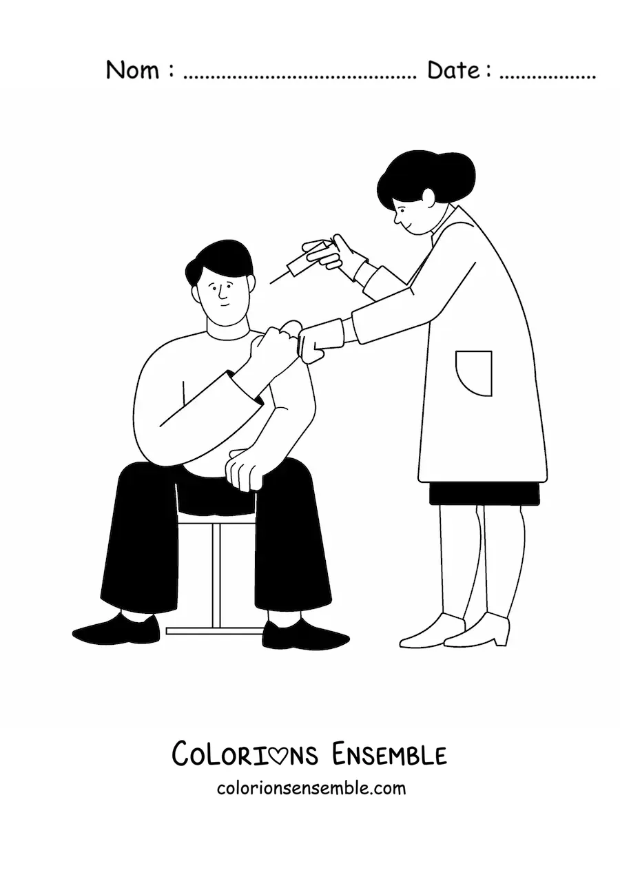 Image à colorier d'une infirmière faisant une injection à un patient