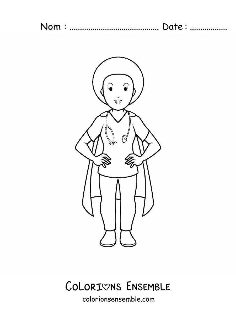 Image à colorier d'une infirmière super-héroïne