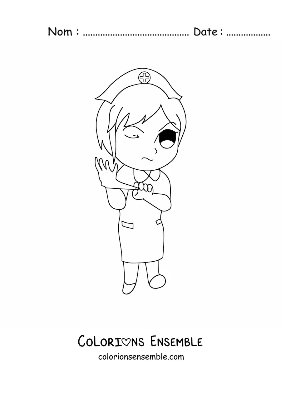 Image à colorier d'une infirmière animée avec un gant