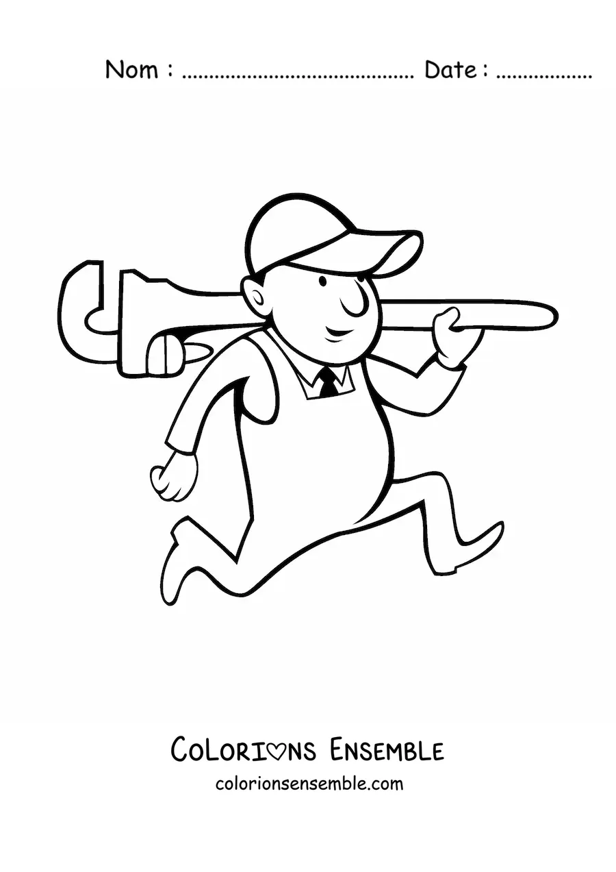 Image à colorier d'un plombier animé avec une clé