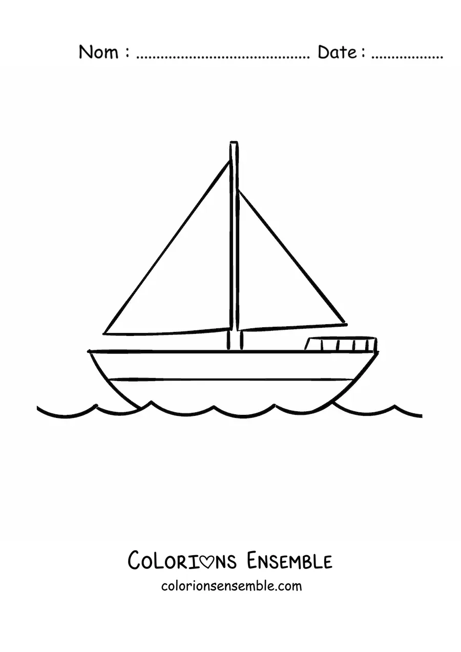 Image à colorier d'un voilier sur la mer