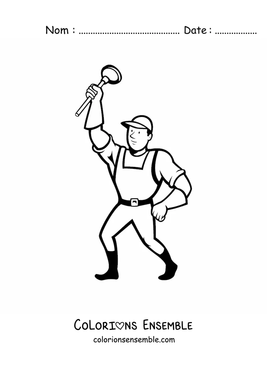 Image à colorier d'un homme exerçant le métier de plombier