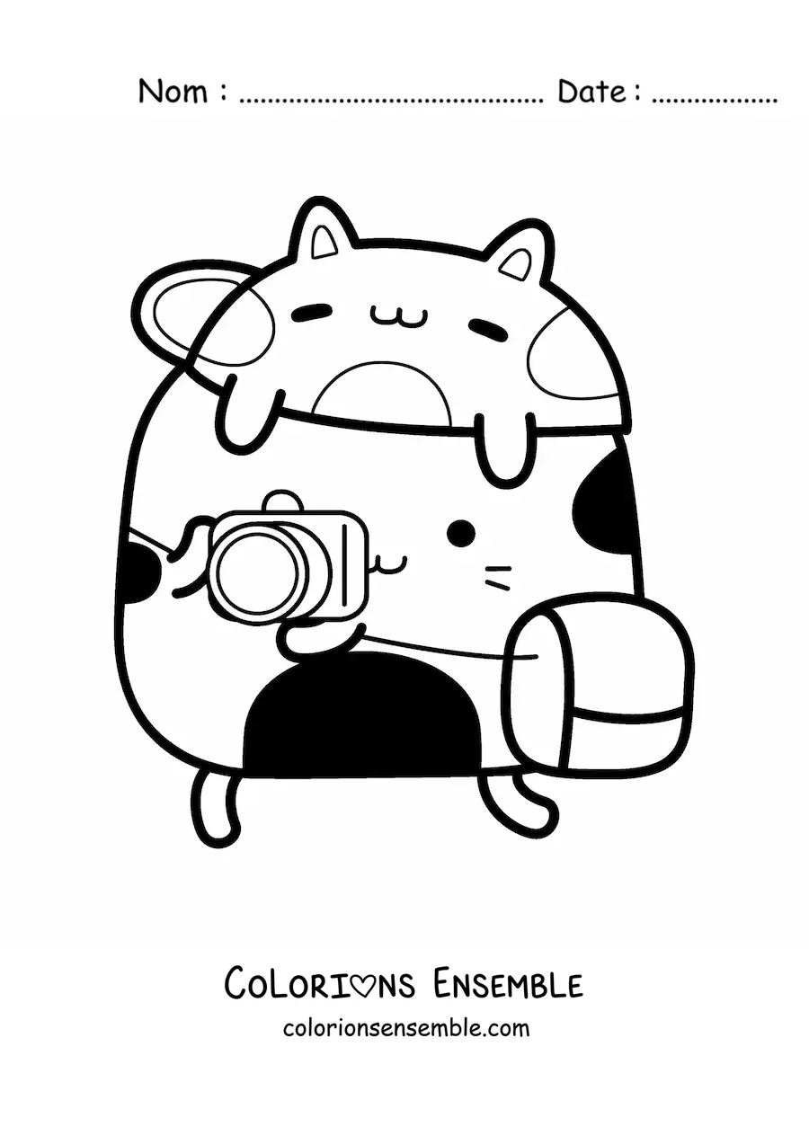 Image à colorier d'un chat photographe kawaii animé