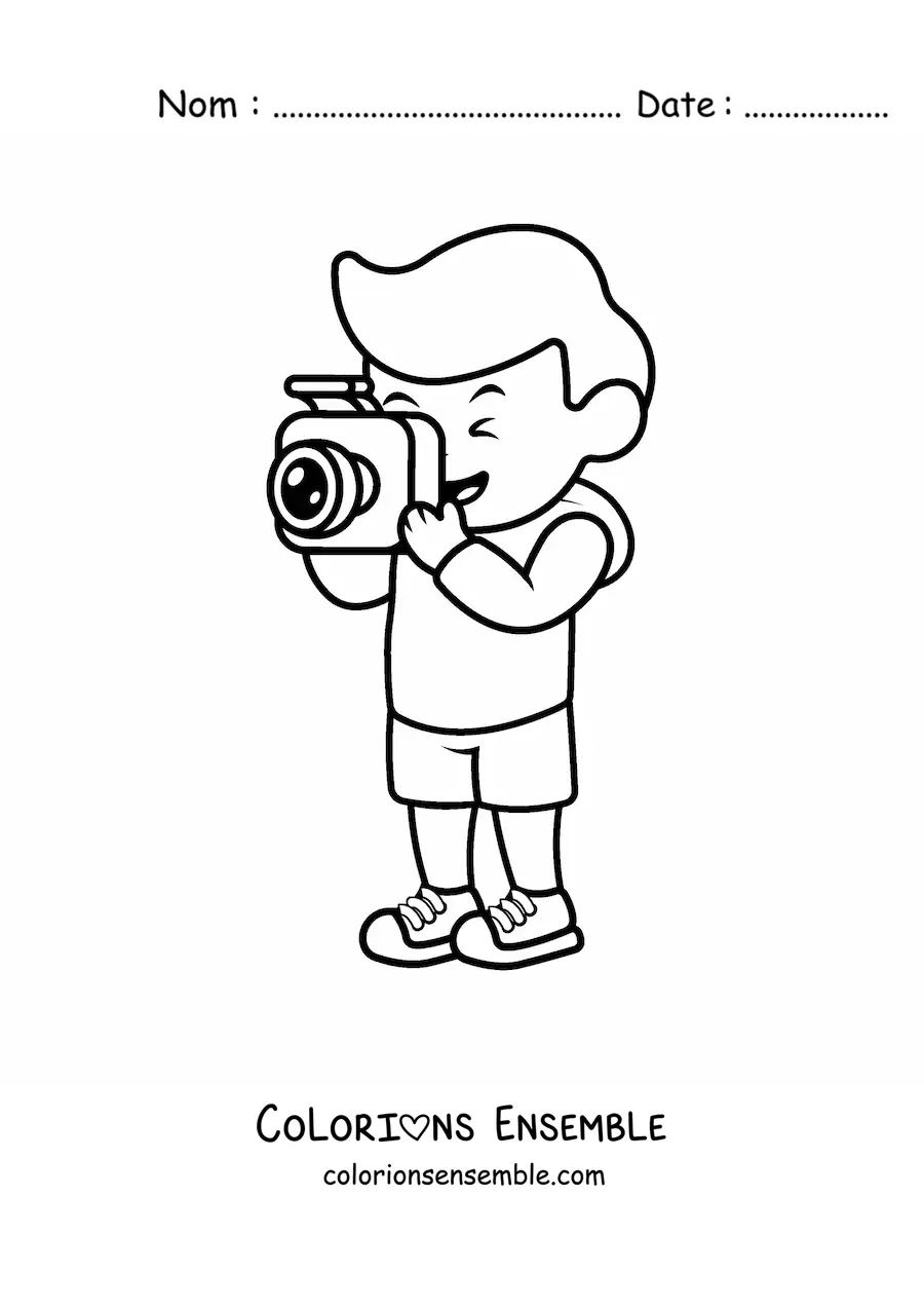 Image à colorier d'un garçon photographe animé
