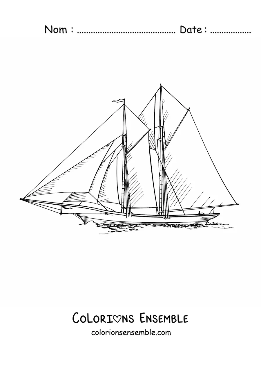 Image à colorier d'un voilier sur la mer