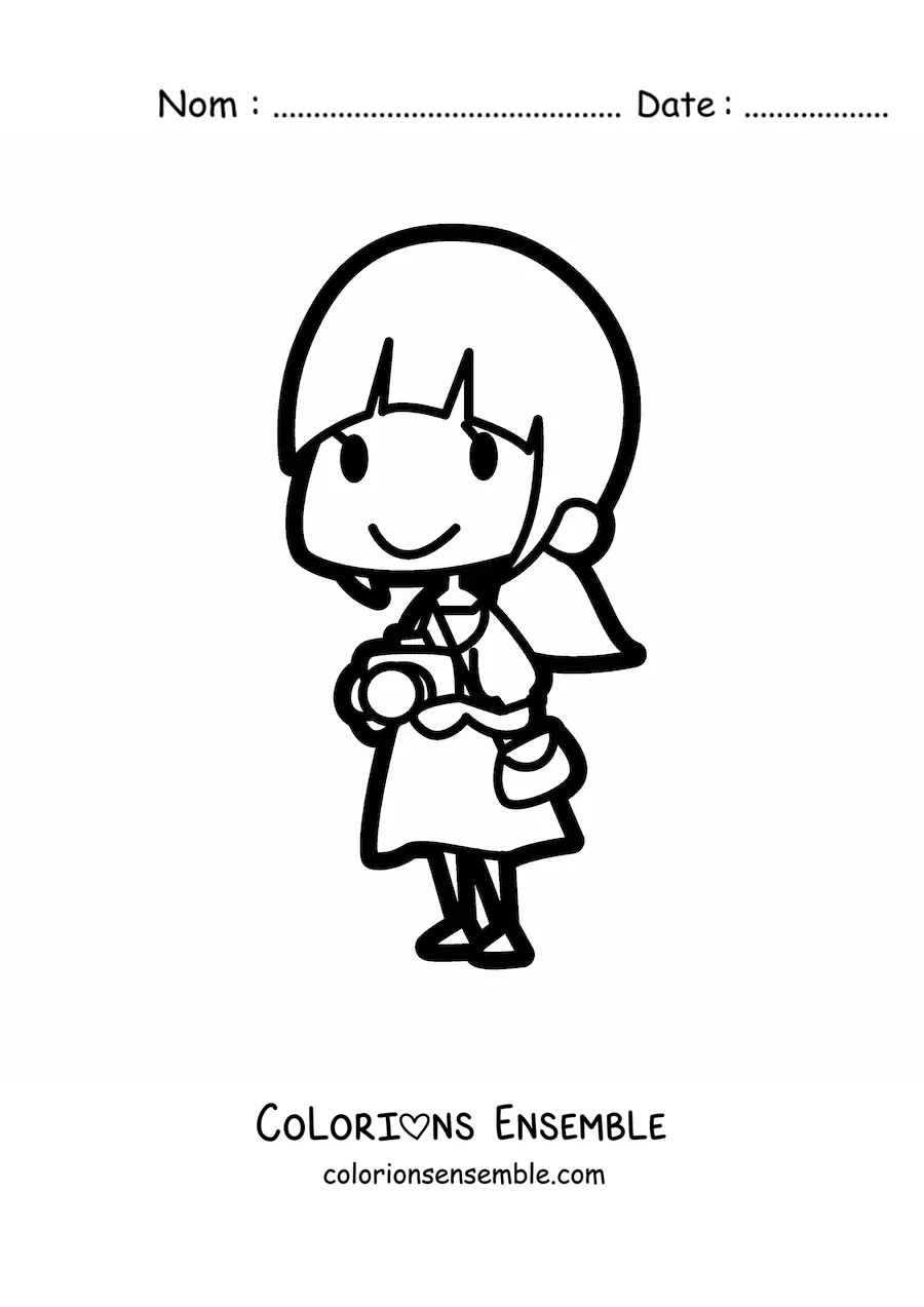 Image à colorier d'une fille photographe kawaii