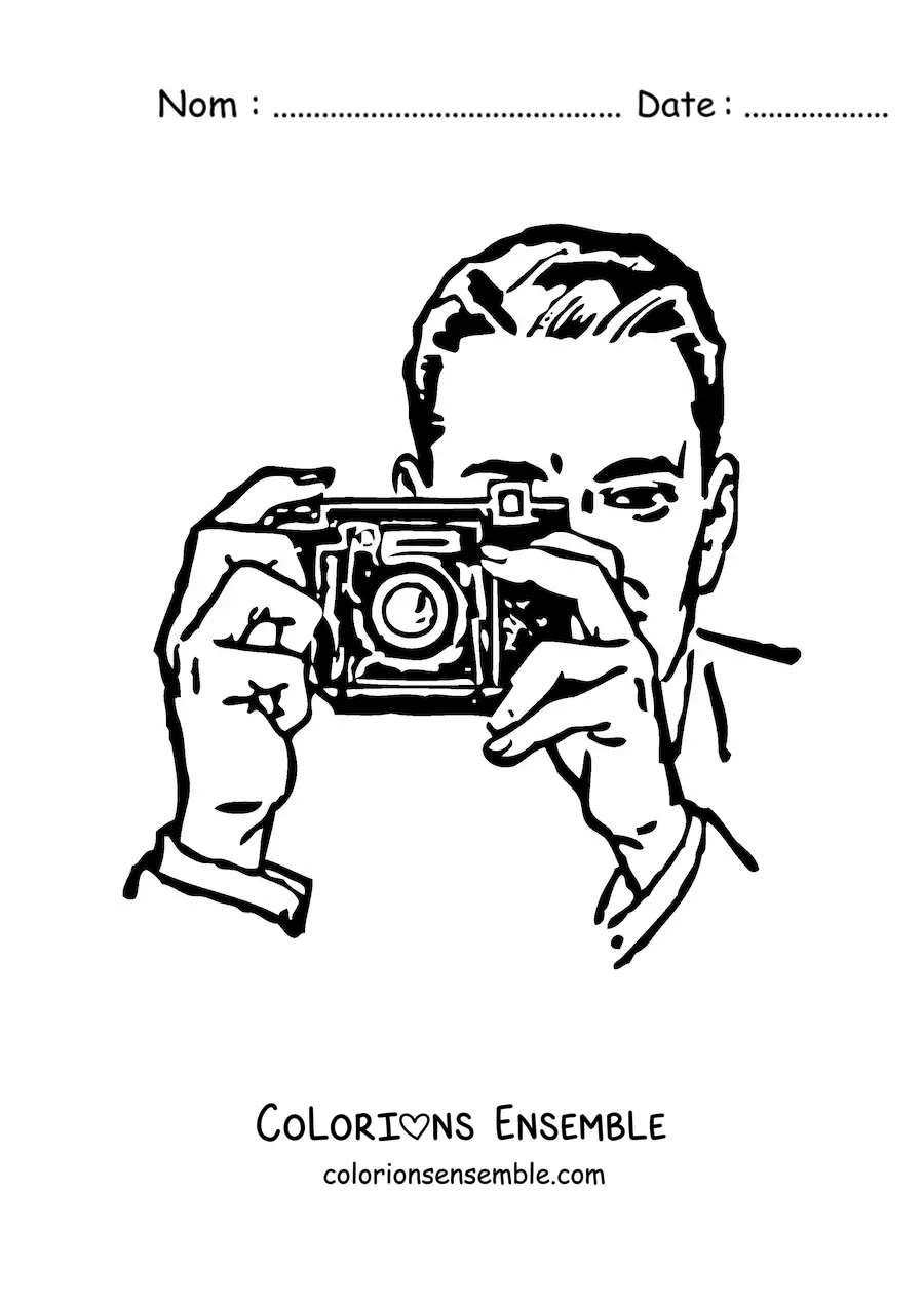 Image à colorier d'un homme prenant une photo avec un appareil photo