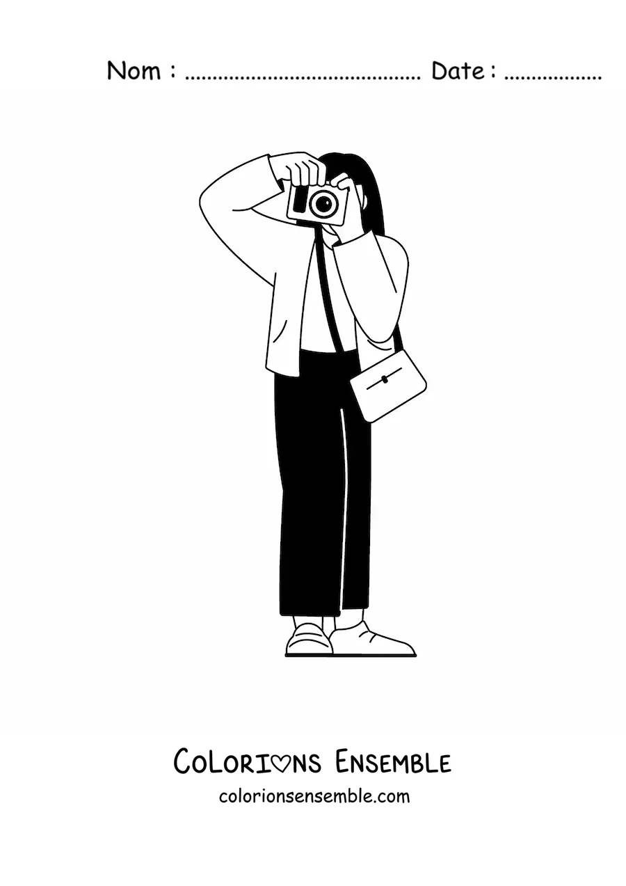 Image à colorier d'une fille prenant une photo avec un appareil photo