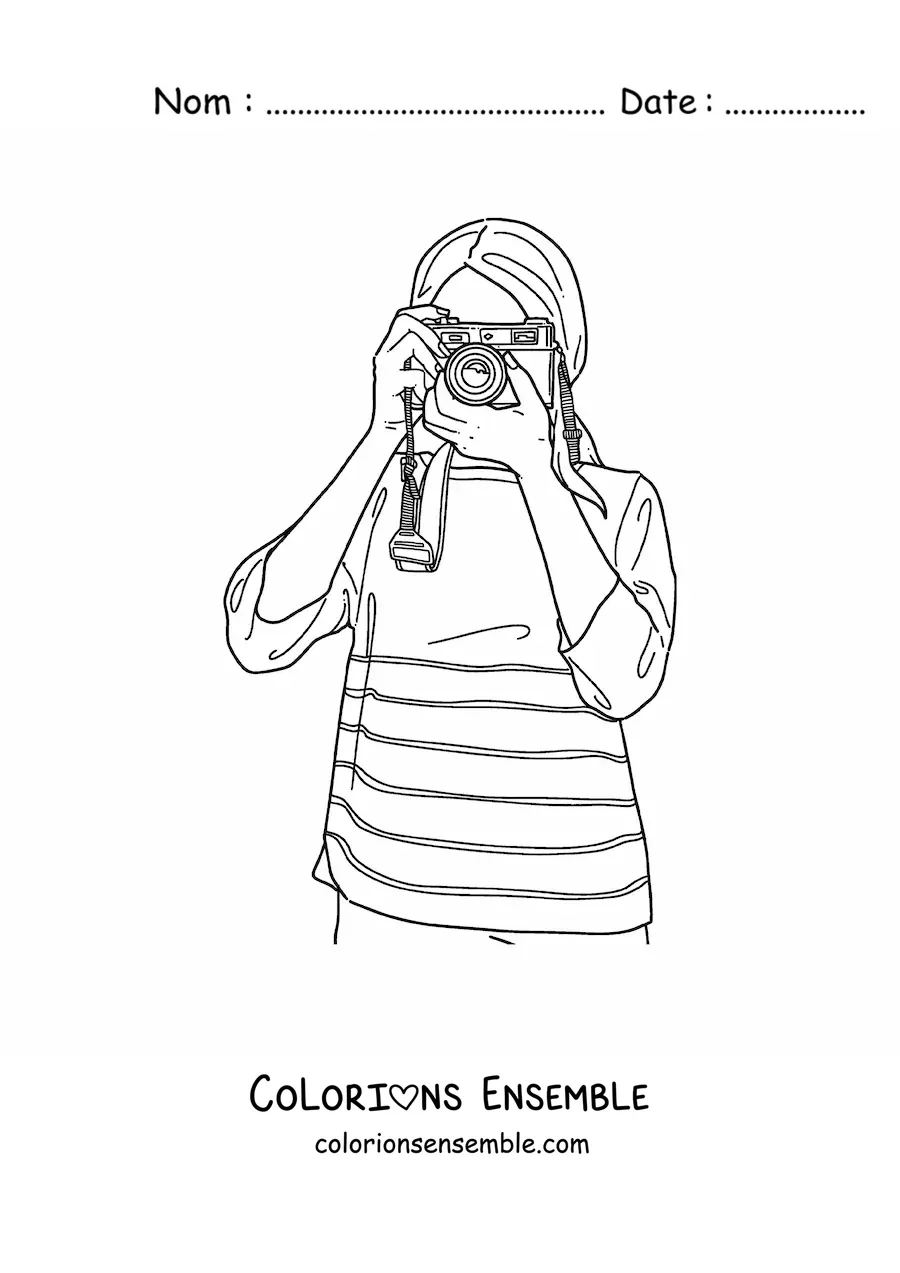 Image à colorier d'une femme photographe avec un appareil photo