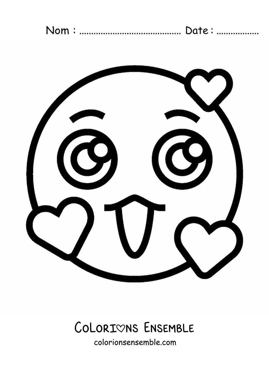 Image à colorier d'un emoji amoureux kawaii