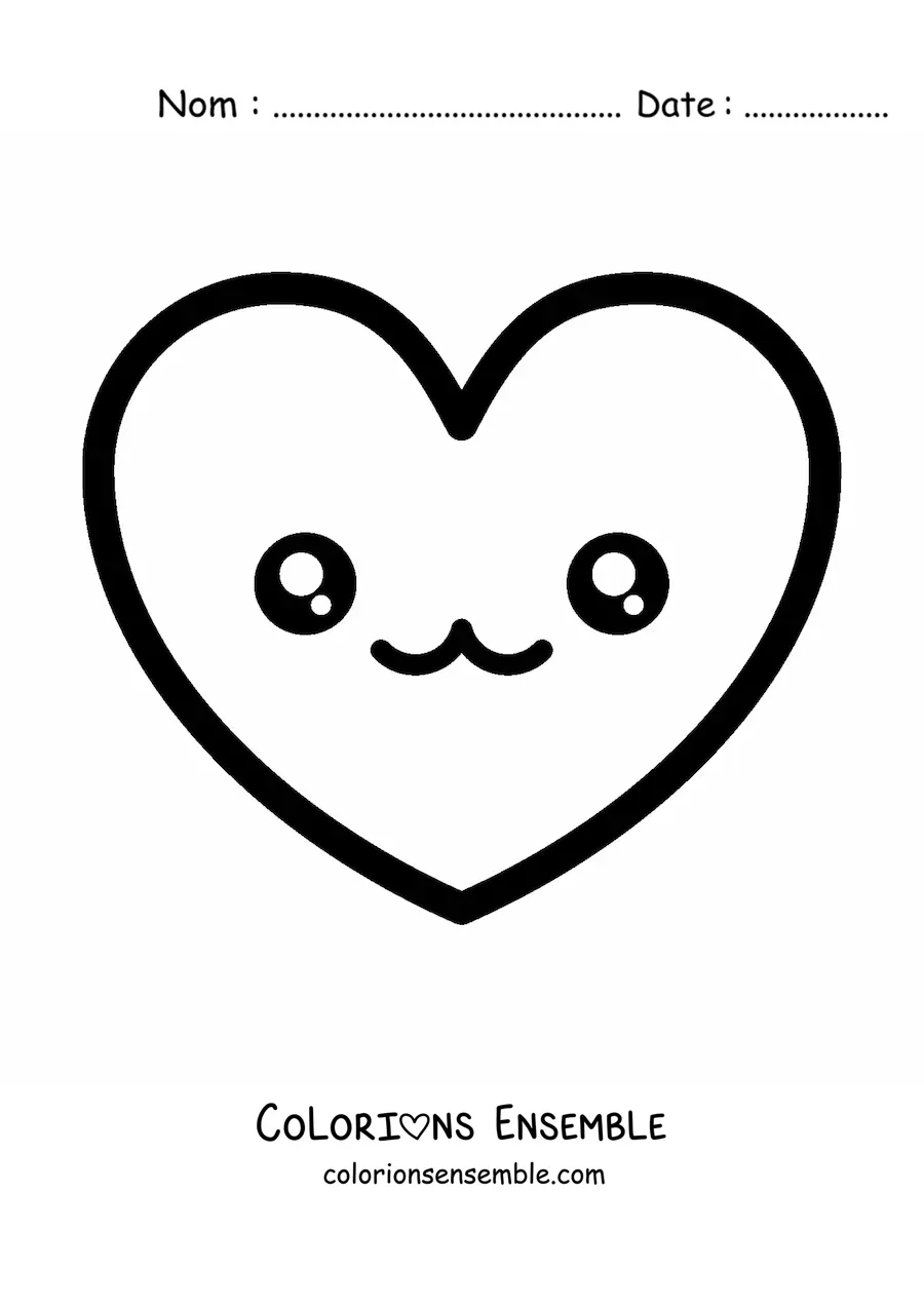 Image à colorier d'un emoji cœur amoureux kawaii