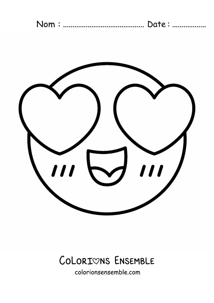 Image à colorier d'un emoji amoureux avec des yeux en forme de cœur