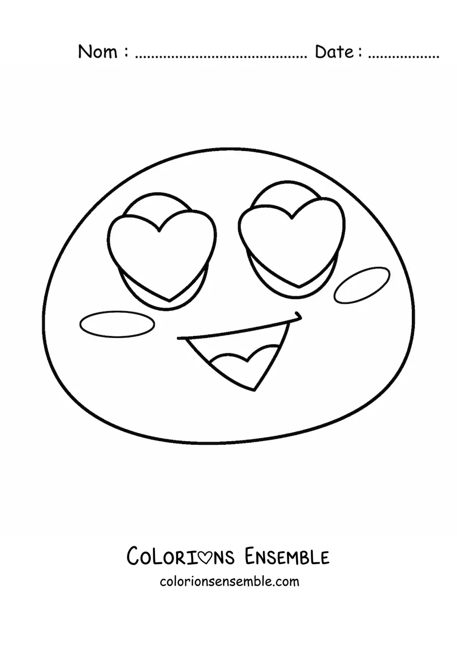 Image à colorier d'un emoji avec des yeux en forme de cœur