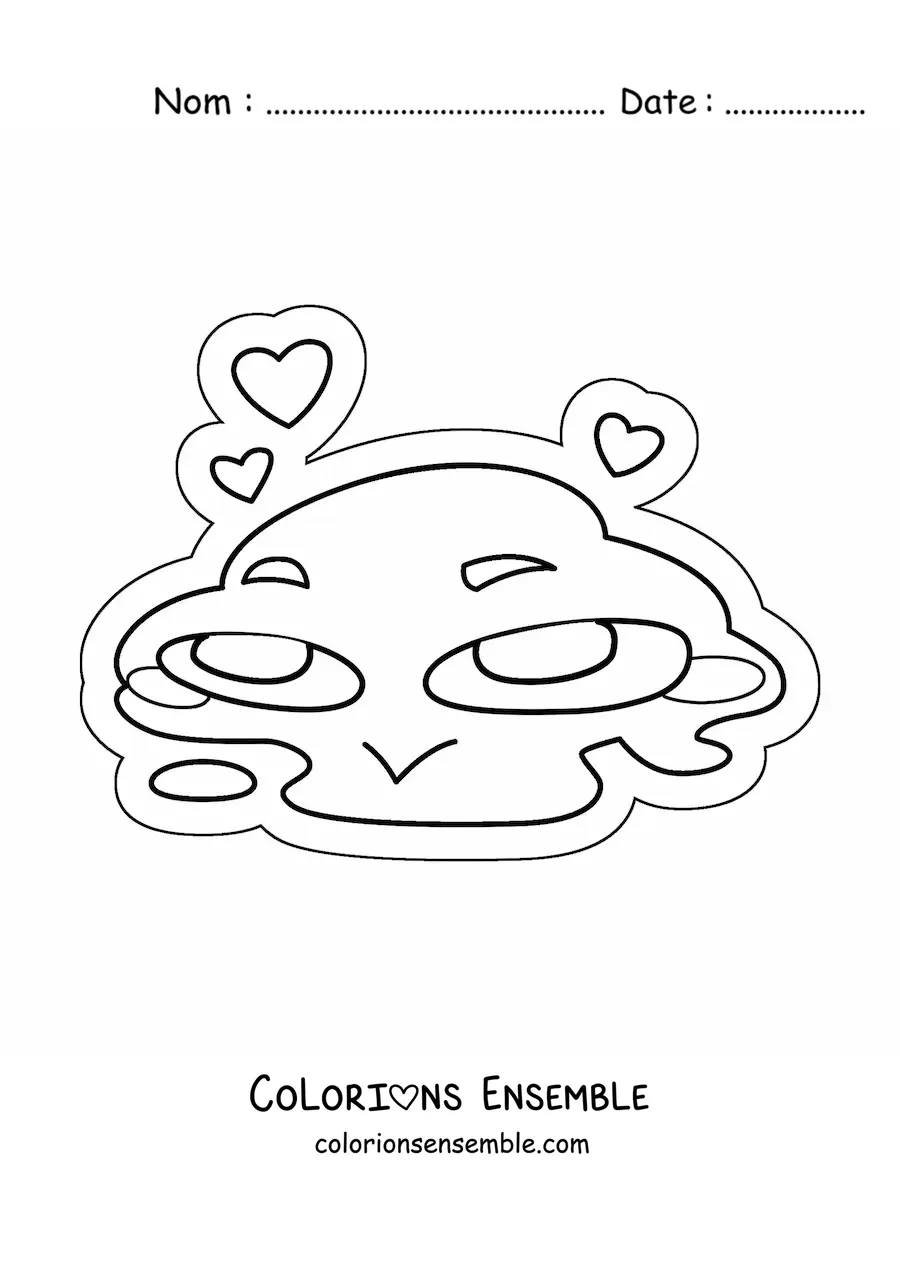 Image à colorier d'un emoji qui fond d'amour