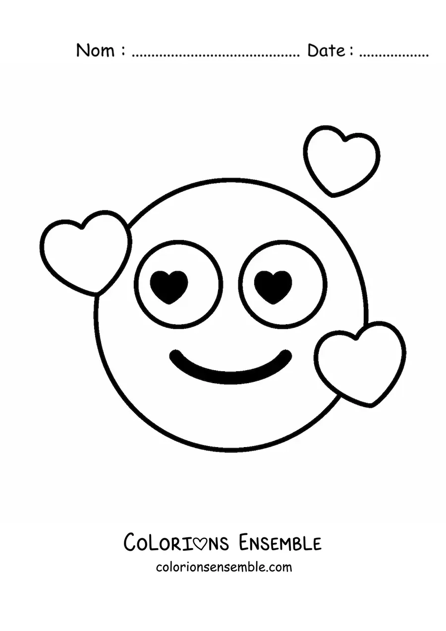 Image à colorier d'un visage souriant entouré de cœurs