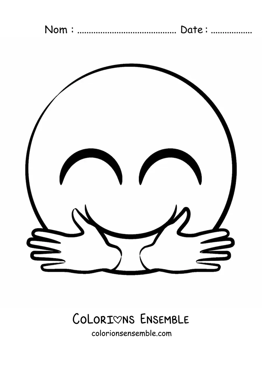 Image à colorier d'un emoji qui fait un câlin