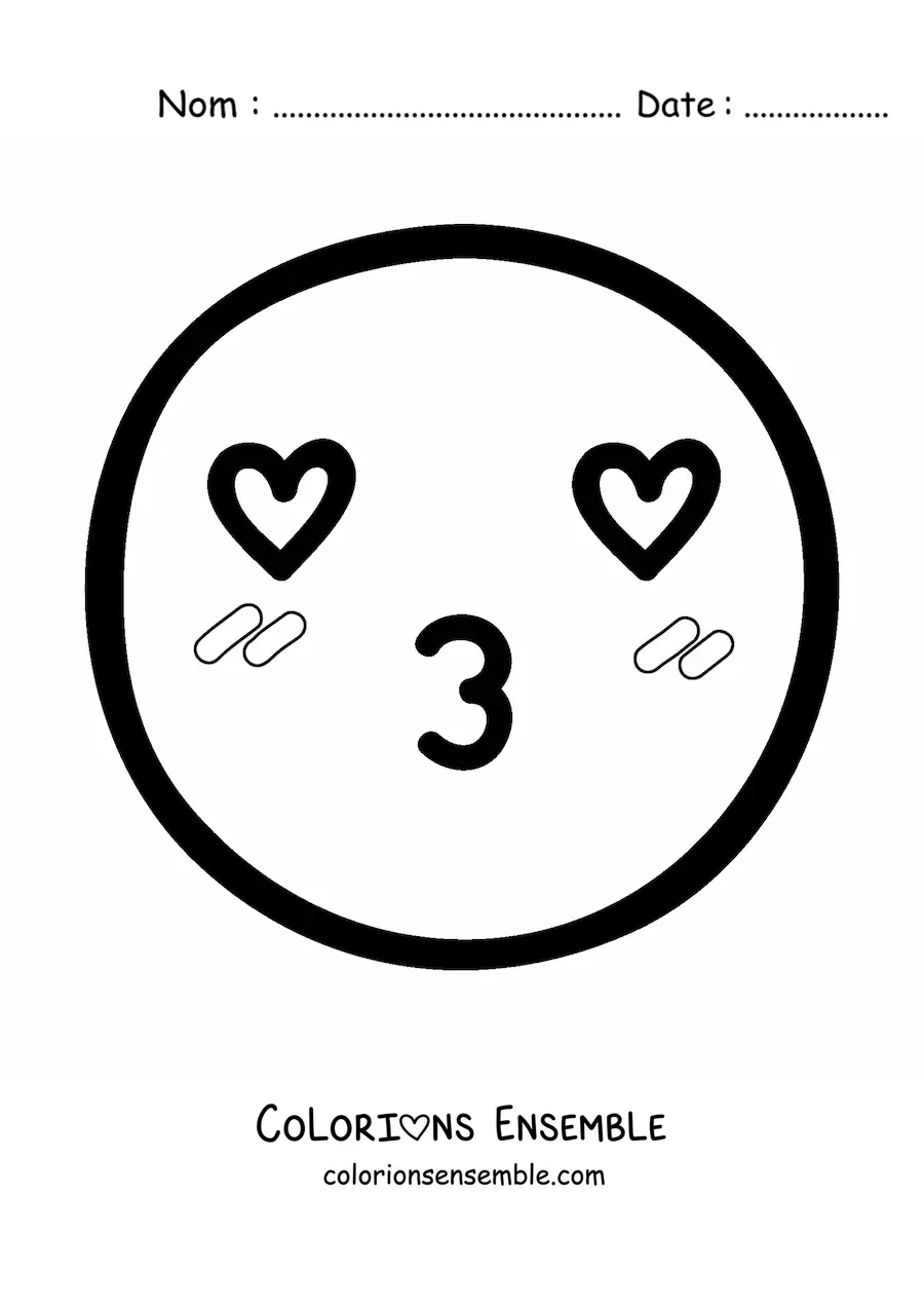 Image à colorier d'un grand emoji amoureux kawaii
