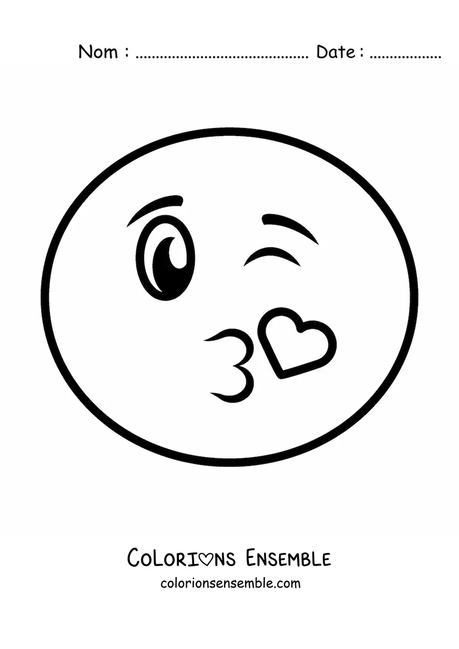 Image à colorier d'un emoji coquin qui souffle un baiser