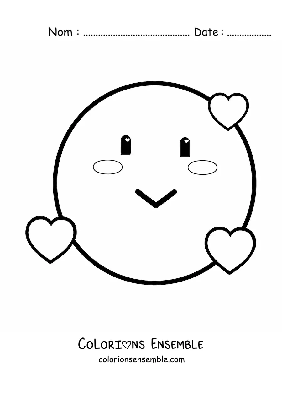 Image à colorier d'un emoji amoureux entouré de cœurs