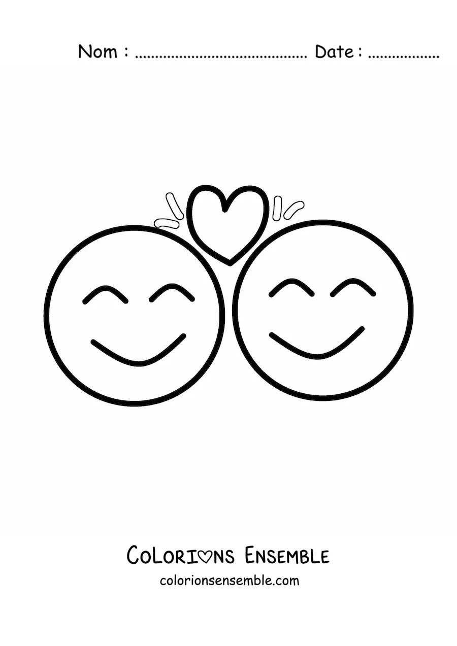 Image à colorier d'un emoji de deux personnes amoureuses