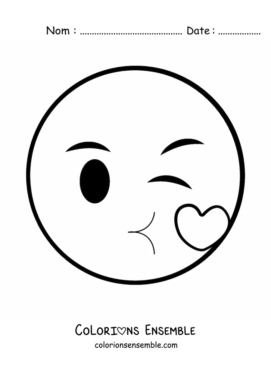 Image à colorier d'un emoji qui fait un grand bisou