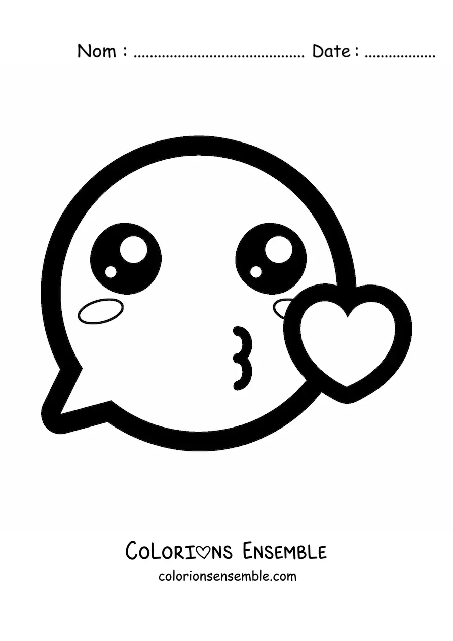 Image à colorier d'un emoji kawaii amoureux qui souffle un baiser