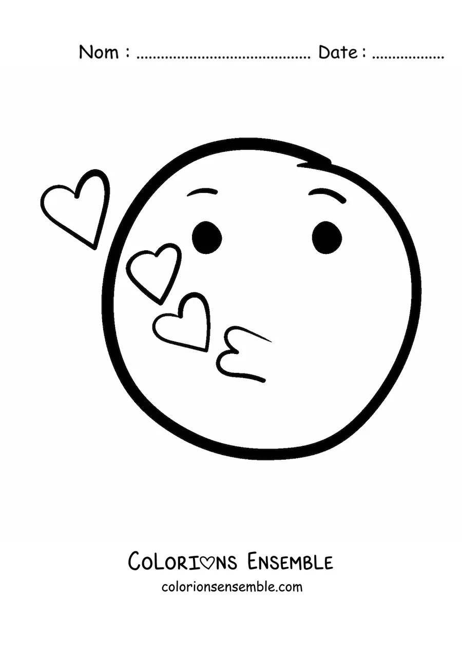 Image à colorier d'un emoji de visage qui souffle des baisers